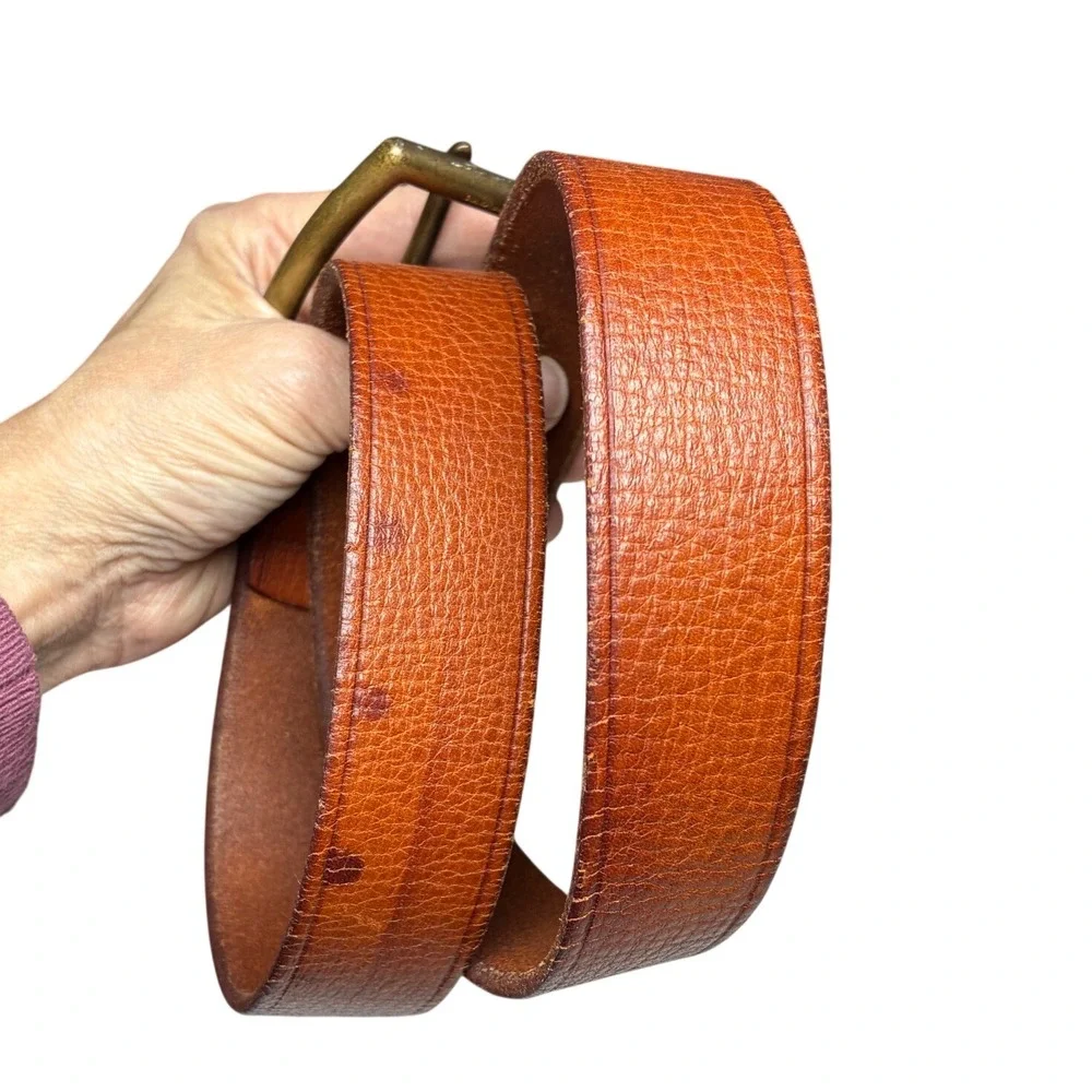 J.Crew Cognac Oil Tanned Leather Belt Solid Brass Buckle England Size 32